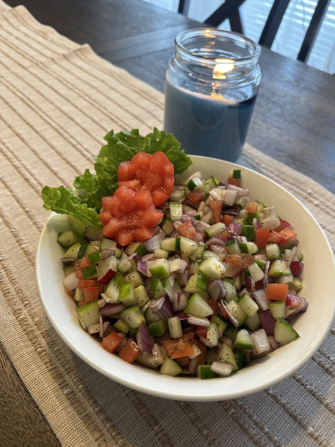 Fresh Sri Lankan kachumber salad with tomatoes and cucumber